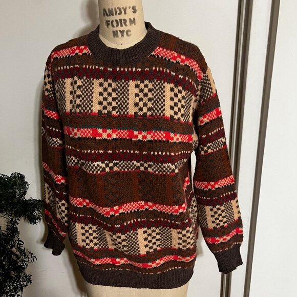 Vintage BENETTON Men's Shetland Fair Isle Wool Sweater Size Large - Picture 1 of 6